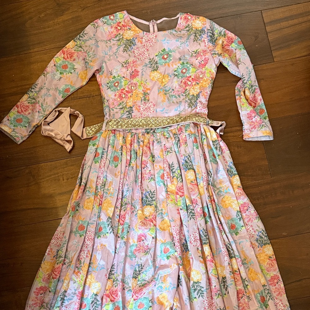 Floral Long Sleeve Dress with Belt